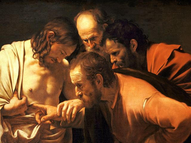 Caravaggio's painting of Thomas touching the wound in the side of the risen Christ