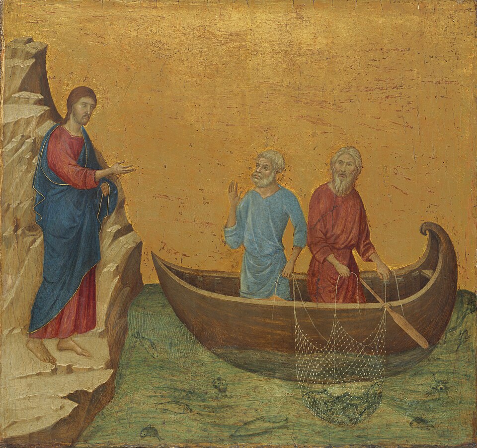 Duccio's painting of Jesus on the shore calling Peter and Andrew from their fishing boat
