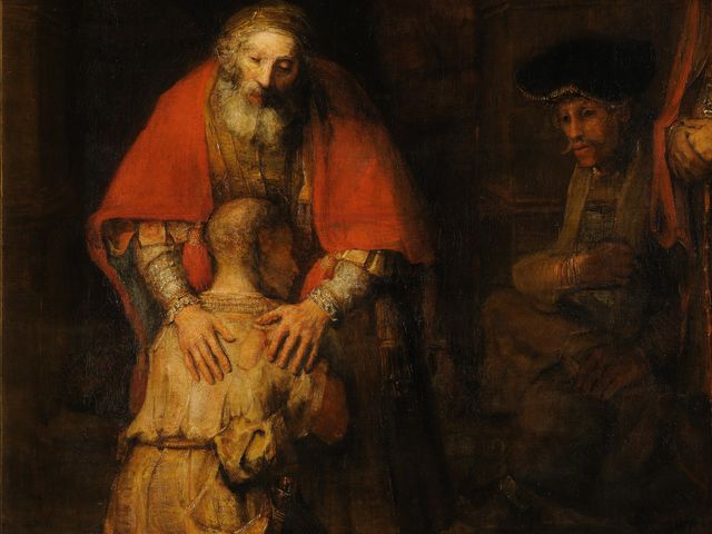 Rembrandt's painting of a father embracing his kneeling son