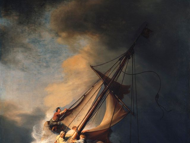 Rembrandt's painting of the disciples' boat tossed by a storm